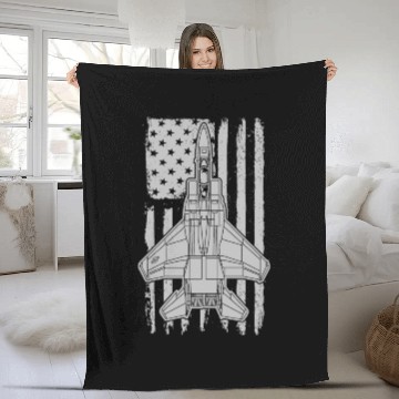 Discover F-15 Eagle Fighter Jet Airplane American Flag F15 Fleece Blankets
