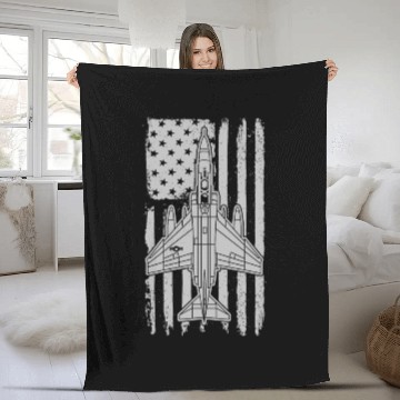 Discover F-4 Phantom Fighter Jet Airplane American Flag F4 Fleece Blankets