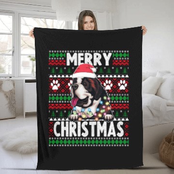 Discover Saint Bernard Christmas Lights Dog Lovers Xmas Paj Fleece Blankets
