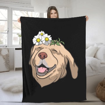 Discover Dog Labrador Flower Fleece Blankets