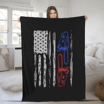 Discover Vintage US FLAG CHAINSAW Lumberjack Logger Lumber Fleece Blankets