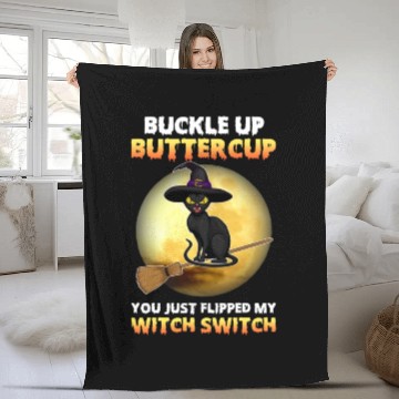 Discover Black Cat Witch Buckle Up Buttercup Funny Haloween Fleece Blankets