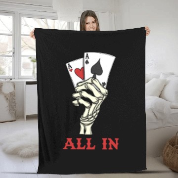 Discover Poker Player Poker Cards Ace Skeleton Hand Poker Fleece Blankets