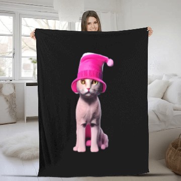 Discover Cute pink cat . Fleece Blankets