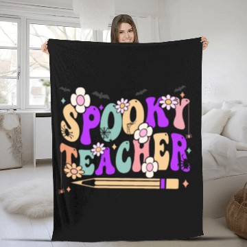 Discover Spooky Season Retro Spooky Teacher Halloween Funny Fleece Blankets