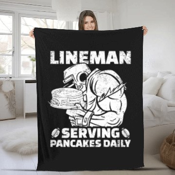 Discover Lineman Serving Pancakes Daily Football Gift Fleece Blankets