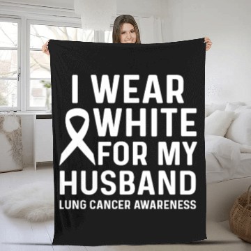 Discover I Wear White for My Husband Lung Cancer Awareness Fleece Blankets