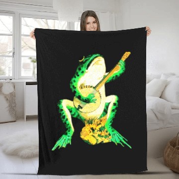 Discover The frog plays the guitar Fleece Blankets