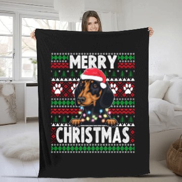 Discover Cute Dog Pajama - Dachshund Dog Lover Christmas Fleece Blankets