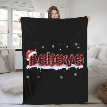 Discover Believe Buffalo Plaid Santa Snowflake Christmas Fleece Blankets