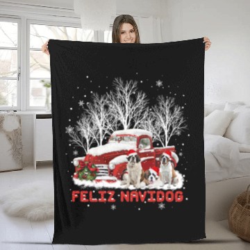 Discover Feliz Navidog Saint Bernard Christmas Dog Lovers Fleece Blankets