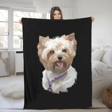 Discover Cute Yorkshire Terrier Puppy Watercolor Painting Fleece Blankets