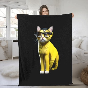 Discover Cute yellow cat _ cat wearing glasses. Fleece Blankets