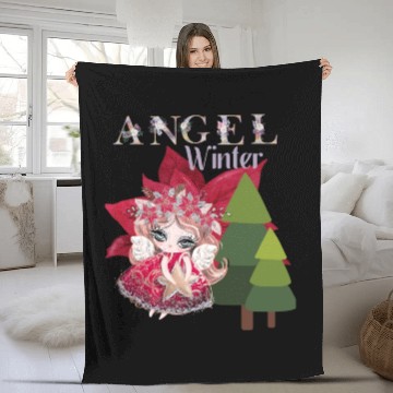 Discover Winter Angel Christmas Tree Poinsettia Fleece Blankets