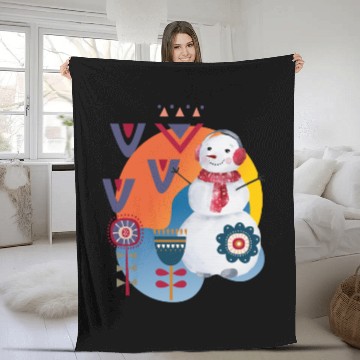 Discover Winter Cute Snowman Headphones Scandi Fleece Blankets