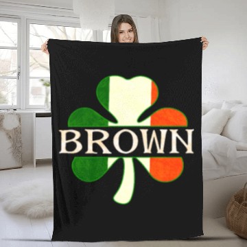 Discover Brown Irish Surname Ireland Flag Shamrock Fleece Blankets