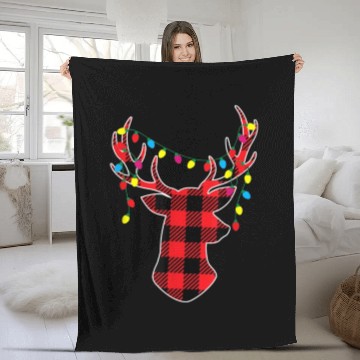 Discover Red Black Christmas Buffalo Plaid Deer Fleece Blankets