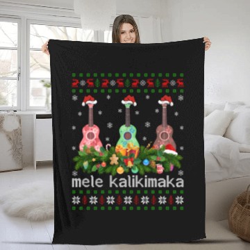 Discover Mele Kalikimaka Ukulele Guitar Gift Ugly Ukulele Fleece Blankets