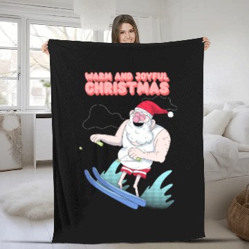 Discover christmas and santa claus having summer fun Fleece Blankets