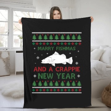 Discover Merry Fishmas And A Crappie New Year - Saying Ugly Fleece Blankets