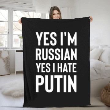 Discover Yes im russian yes i hate putin white Fleece Blankets