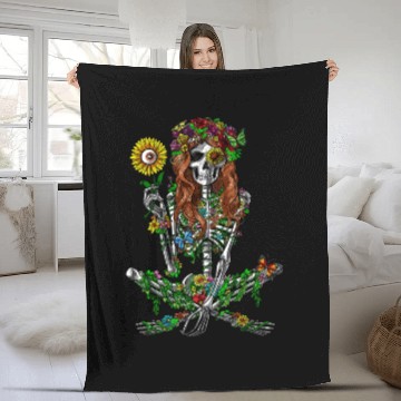 Discover Skeleton Hippie Psychedelic Sunflower Nature Flora Fleece Blankets