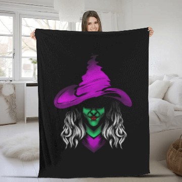 Discover Evil Witch With Green Skin And Purple Hat For Fleece Blankets