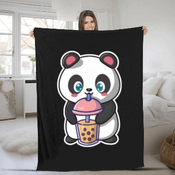 Discover Panda Bear Boba Milk Tea Funny Bubble Tea Lovers Fleece Blankets