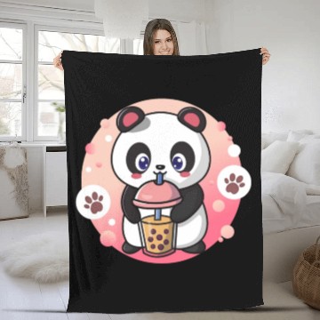 Discover Panda Bear Boba Milk Tea Funny Bubble Tea Lovers Fleece Blankets