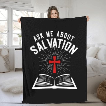 Discover ASK ME ABOUT SALVATION (BIBLE-WHITE) Fleece Blankets