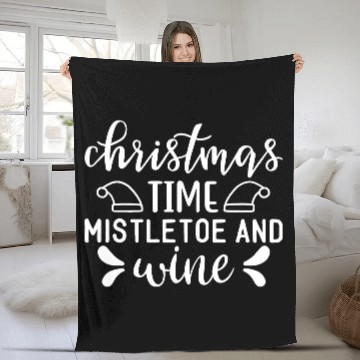 Discover Christmas Design Christmas Time mistletoe and wine Fleece Blankets