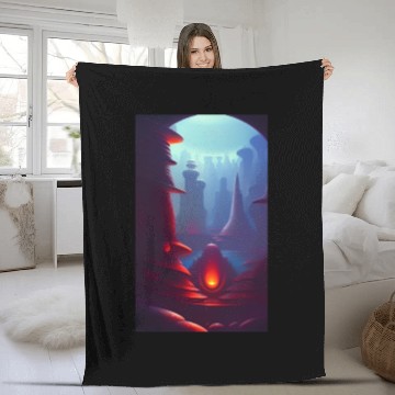 Discover Alien planet landscape Fleece Blankets