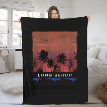 Discover Long Beach California Vacation Souvenir Palm Tree Fleece Blankets