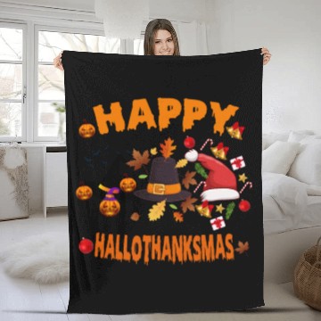 Discover Wine Halloween Christmas Happy Hallothanksmas Fleece Blankets
