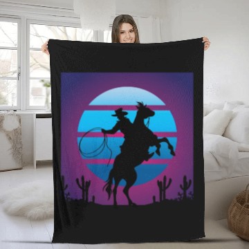 Discover Synthwave Cowboy Rancher Gift Fleece Blankets