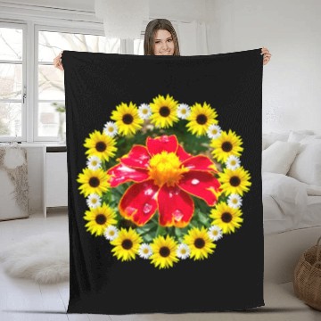 Discover marigold flower with raindrops sunflower daisy Fleece Blankets