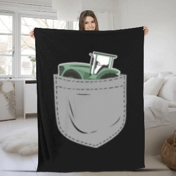 Discover Farming Farmer Pocket Tractor Fleece Blankets
