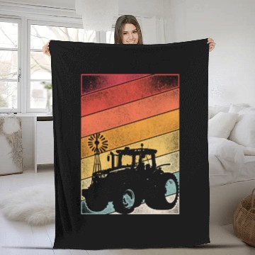Discover Farming Farmer Retro Tractor Fleece Blankets