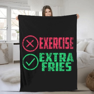 Discover Exercise Extra Fries Gym Chips Workout Fleece Blankets