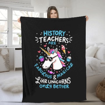 Discover School Unicorn Funny Saying History Teacher Gift Fleece Blankets
