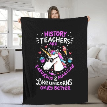Discover School Unicorn Funny Saying History Teacher Gift Fleece Blankets