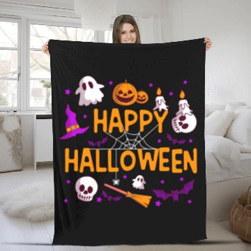 Discover Pumpkin Lantern Skull Ghost Happy Halloween Fleece Blankets