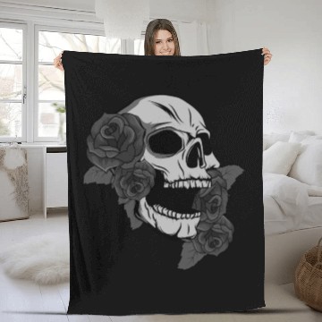 Discover Black Skull Roses Aesthetic Goth Gothic Fleece Blankets
