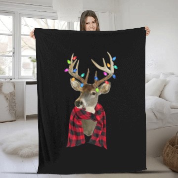 Discover Reindeer Plaid Deer Buffalo Holiday Christmas Fleece Blankets