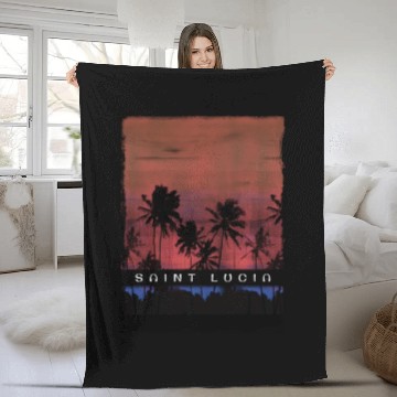 Discover St Lucia Caribbean Vacation Souvenir Palm Tree Fleece Blankets