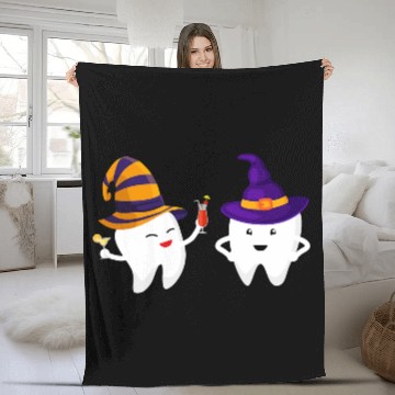 Discover Halloween Scary Dentist Funny Trick or Treat Teeth Fleece Blankets