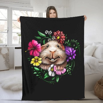 Discover Smooth Hair Guinea Pig With Colorful Flowers Fleece Blankets
