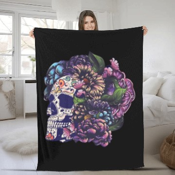Discover Halloween Sugar Skull And Flowers Fleece Blankets