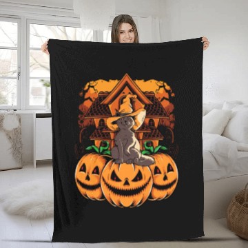 Discover Witch Hat Cat On Creepy Monster Pumkin Faces A Fleece Blankets