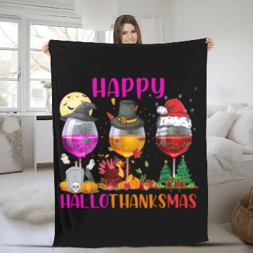 Discover Happy Hallothanksmas Wine Lover Halloween Thankful Fleece Blankets